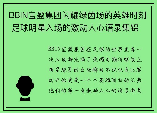 BBIN宝盈集团闪耀绿茵场的英雄时刻 足球明星入场的激动人心语录集锦