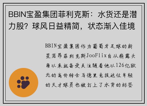 BBIN宝盈集团菲利克斯：水货还是潜力股？球风日益精简，状态渐入佳境