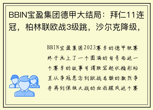 BBIN宝盈集团德甲大结局：拜仁11连冠，柏林联欧战3级跳，沙尔克降级，16球大戏震撼全场 - 副本